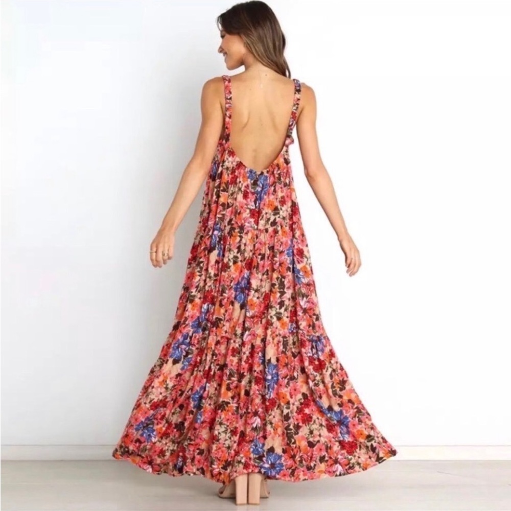 Floral Spaghetti-Strap Maxi Dress in Coral Pink - Picture 5 of 15